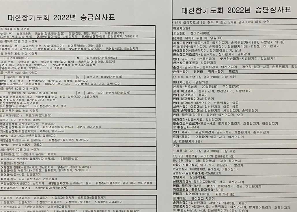 대한합기도회 2022년 승급,승단심사표
